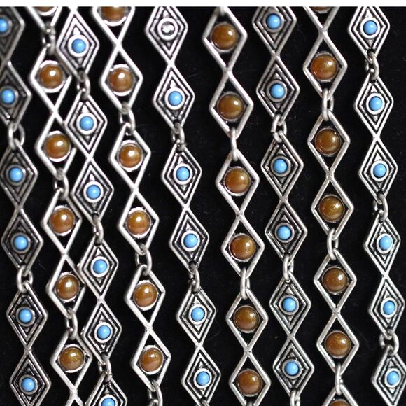 Premier Designs ARIZONA Southwestern Reversible 30" Blue/Brown Bib Necklace - Picture 2 of 4